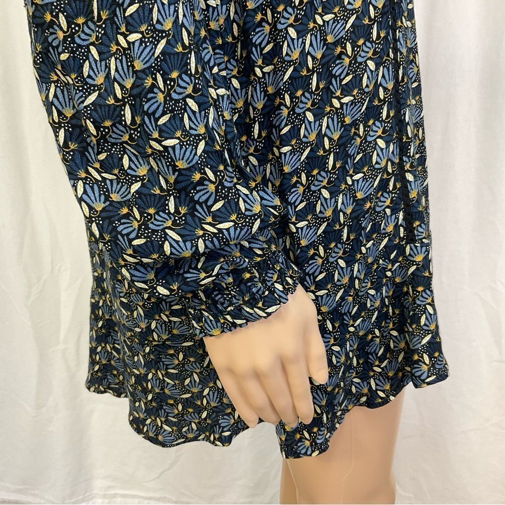 Zara Boho 70’s Inspired Blue Floral Long Sleeve Tassel Back Mini Tunic Dress S - Picture 6 of 9